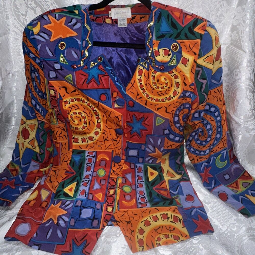 Anne French Womans Sz 10  Silk Jacket Vintage Colorful And Bead Work